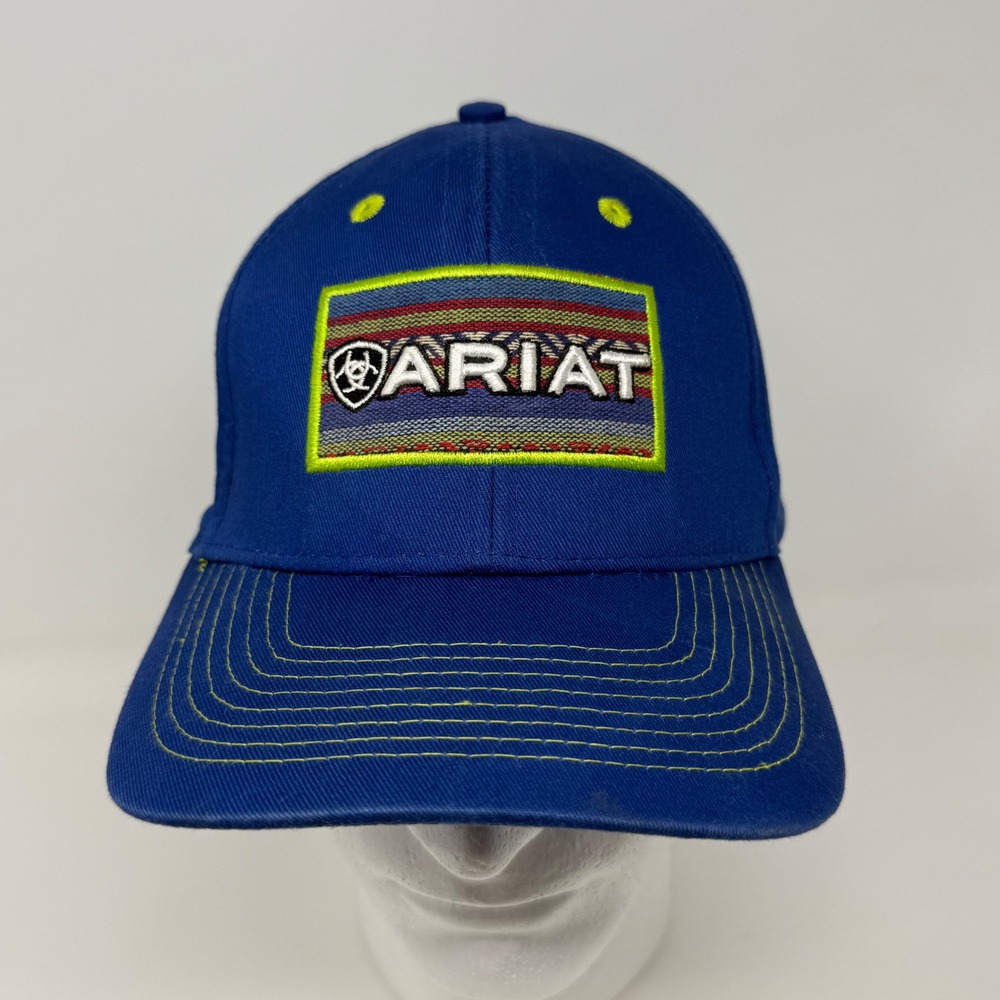 Ariat Mens‎ Blue Serape Patch Baseball Cap Adjustable Hat Lime Green Trim OSFM